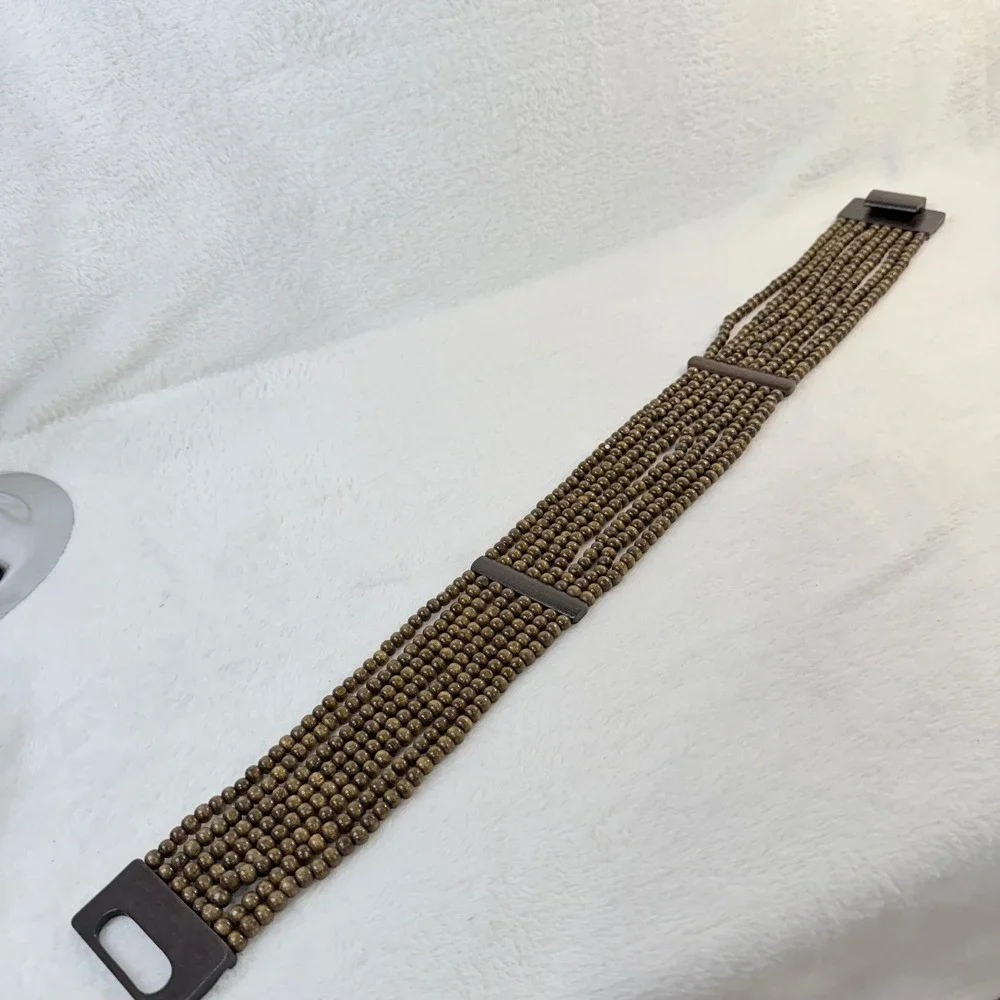 Womens Boho Wide Multi Strand Wooden Bead Waist Statement Belt Brown Size Small